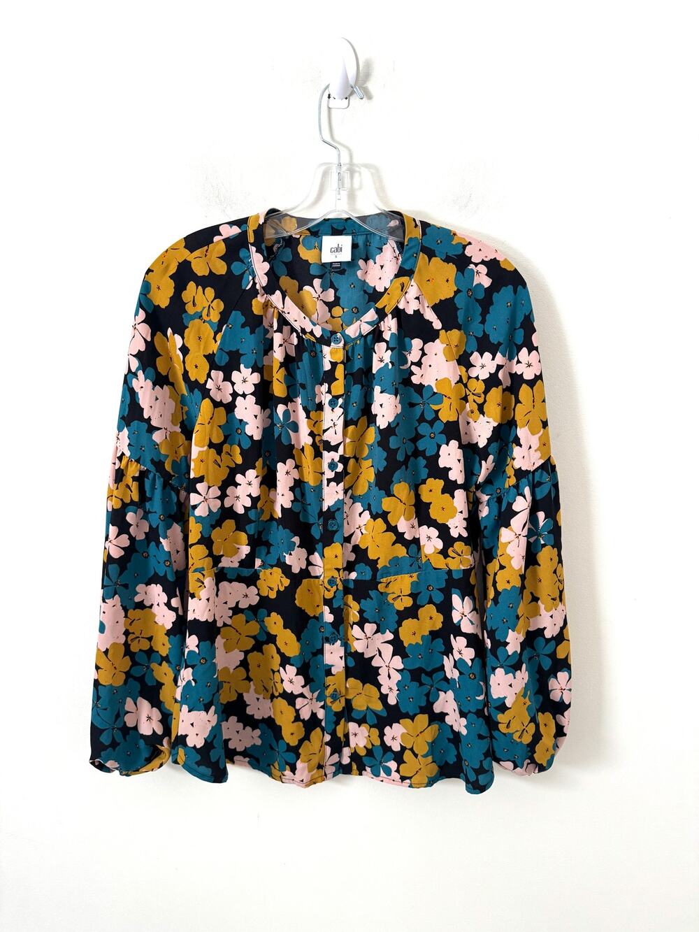 CAbi Floral Blouse Black Teal Size Small